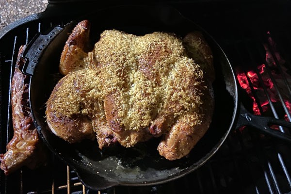 Image of Grill-Roasted Chicken with Crispy Parmesan