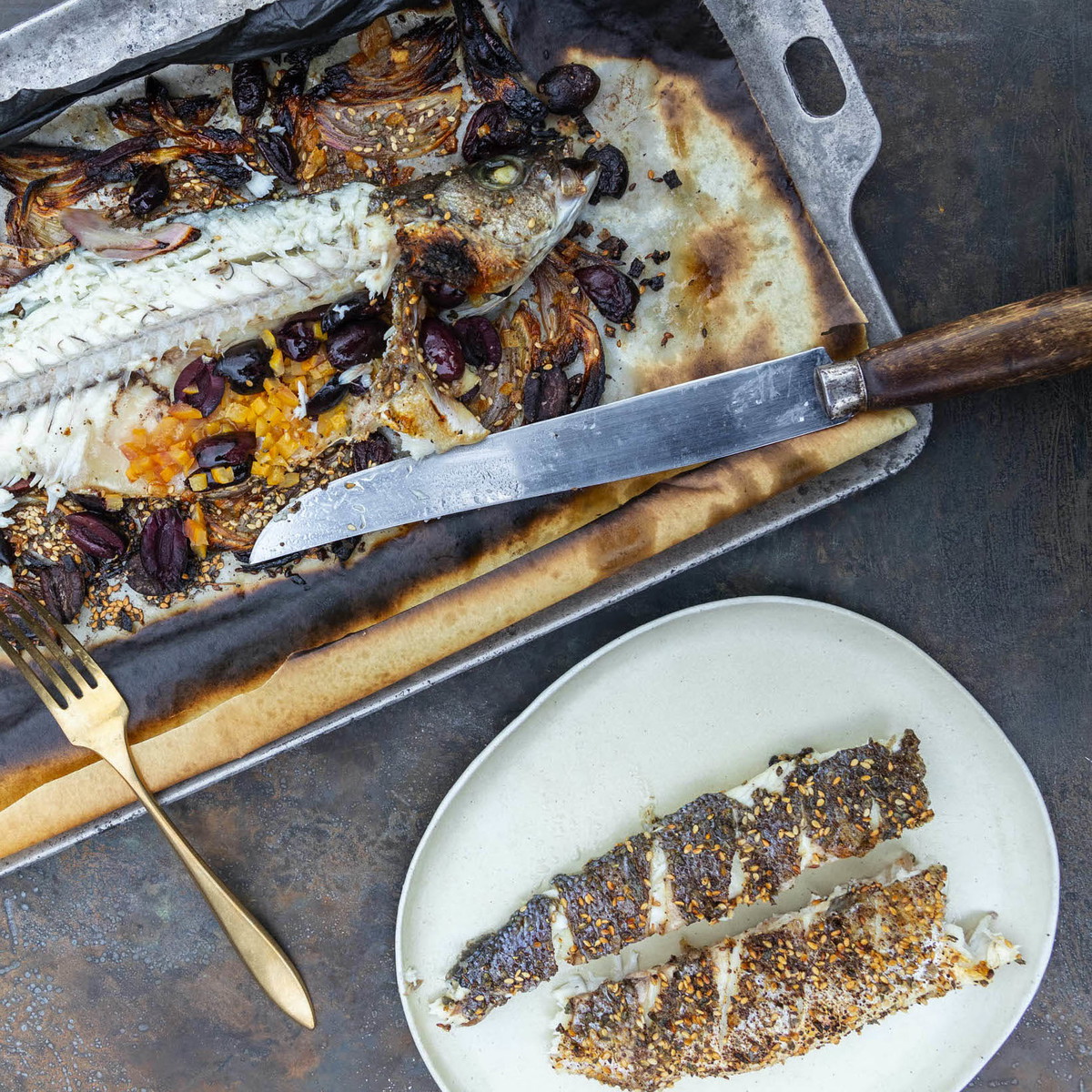 Sesame-Roasted Fish With Olives and Preserved Lemon