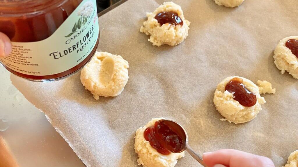 Image of Elderflower Pluot Thumbprint Cookies