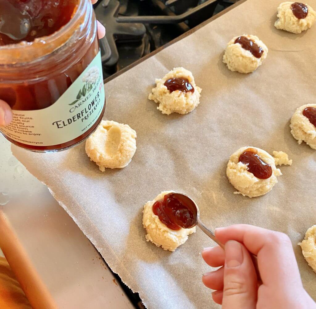 Elderflower Pluot Thumbprint Cookies