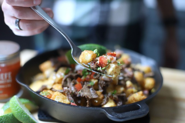 Image of Adobo Honey Steak Tot-chos