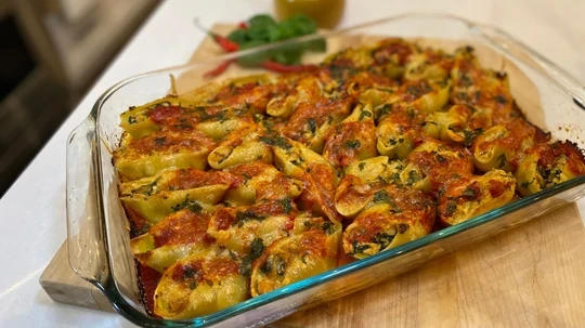 Image of Plant Based Holiday Ground, Ricotta and Spinach Stuffed Shells