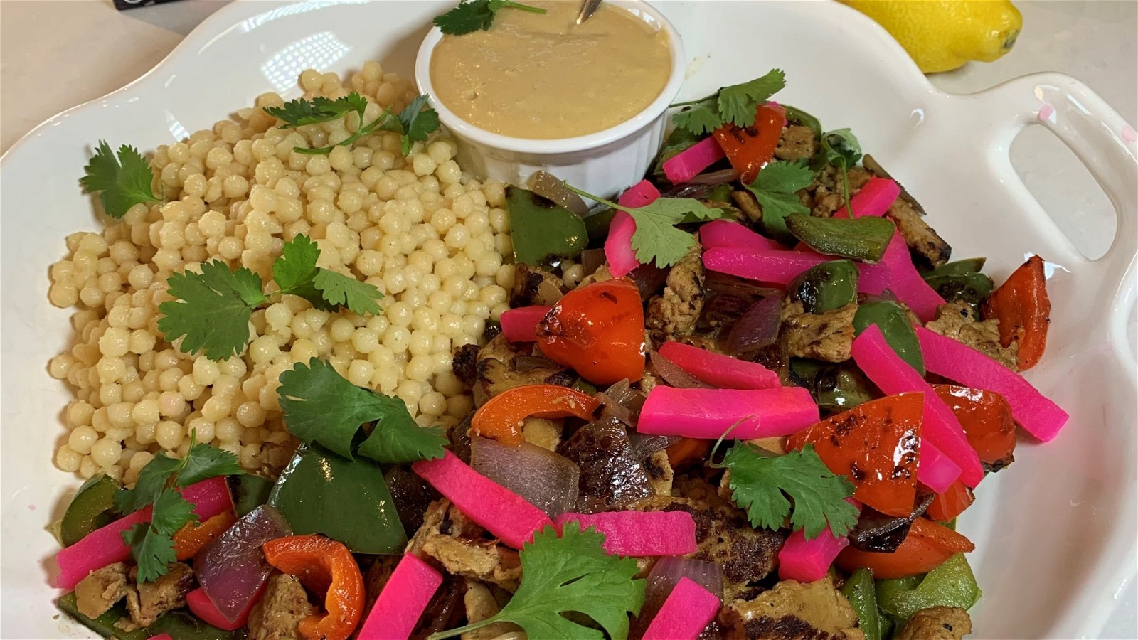 Image of Plant Based Shawarma with Pearl Couscous and Tahini Sauce