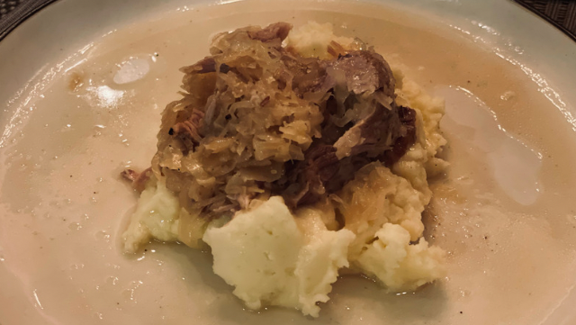 Image of Pork roast, sauerkraut and mashed potatoes
