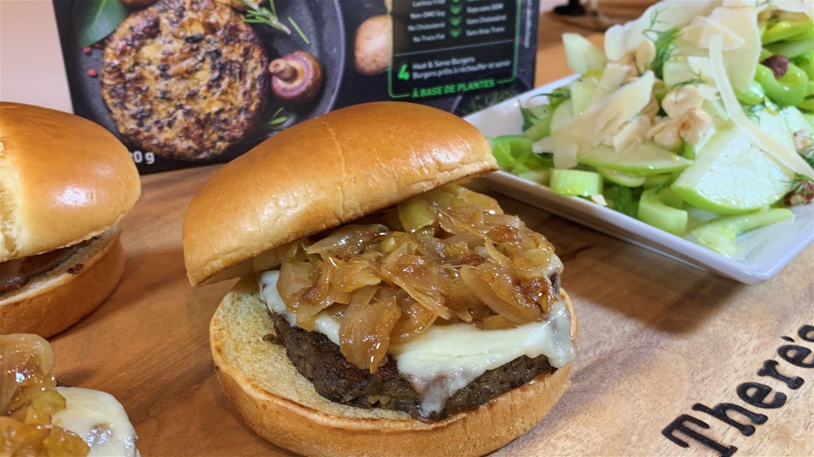 Image of Mushroom Burger with Caramelized Onions and Celery Salad