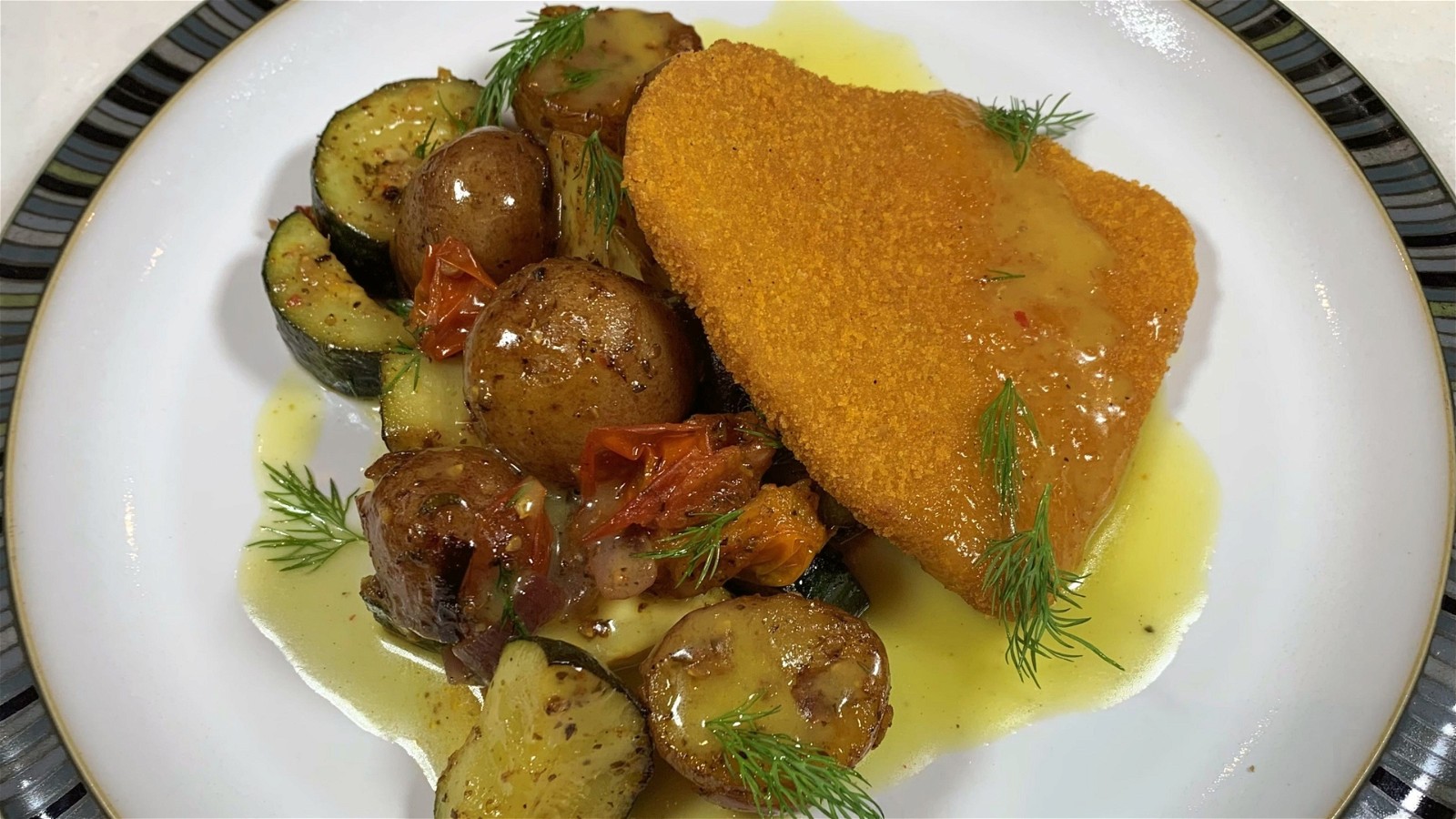 Image of Cutlet and Roasted Vegetables with Mustard Lemon Dressing