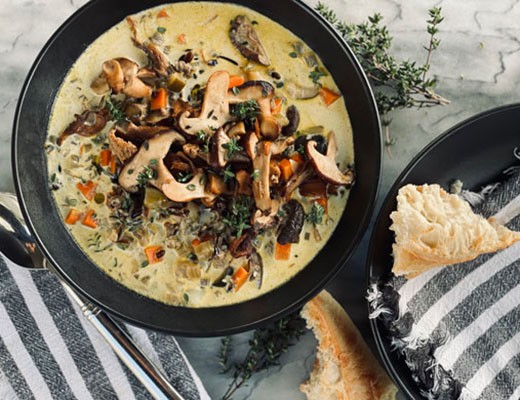 Image of Wild Rice Soup with Butter & Herb Roasted Mushrooms