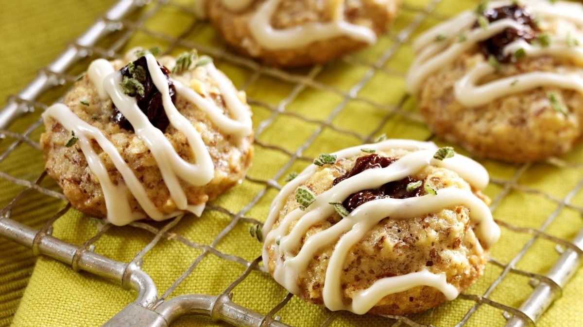 Image of Gluten-free Cherry-Vanilla Amaretti Cookies with Sage Icing