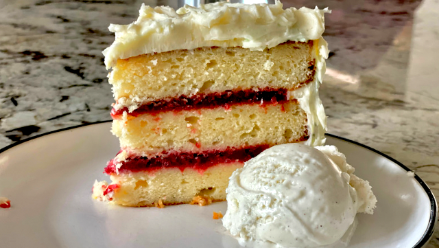 Image of White Chocolate Raspberry Cake with Buttercream Frosting
