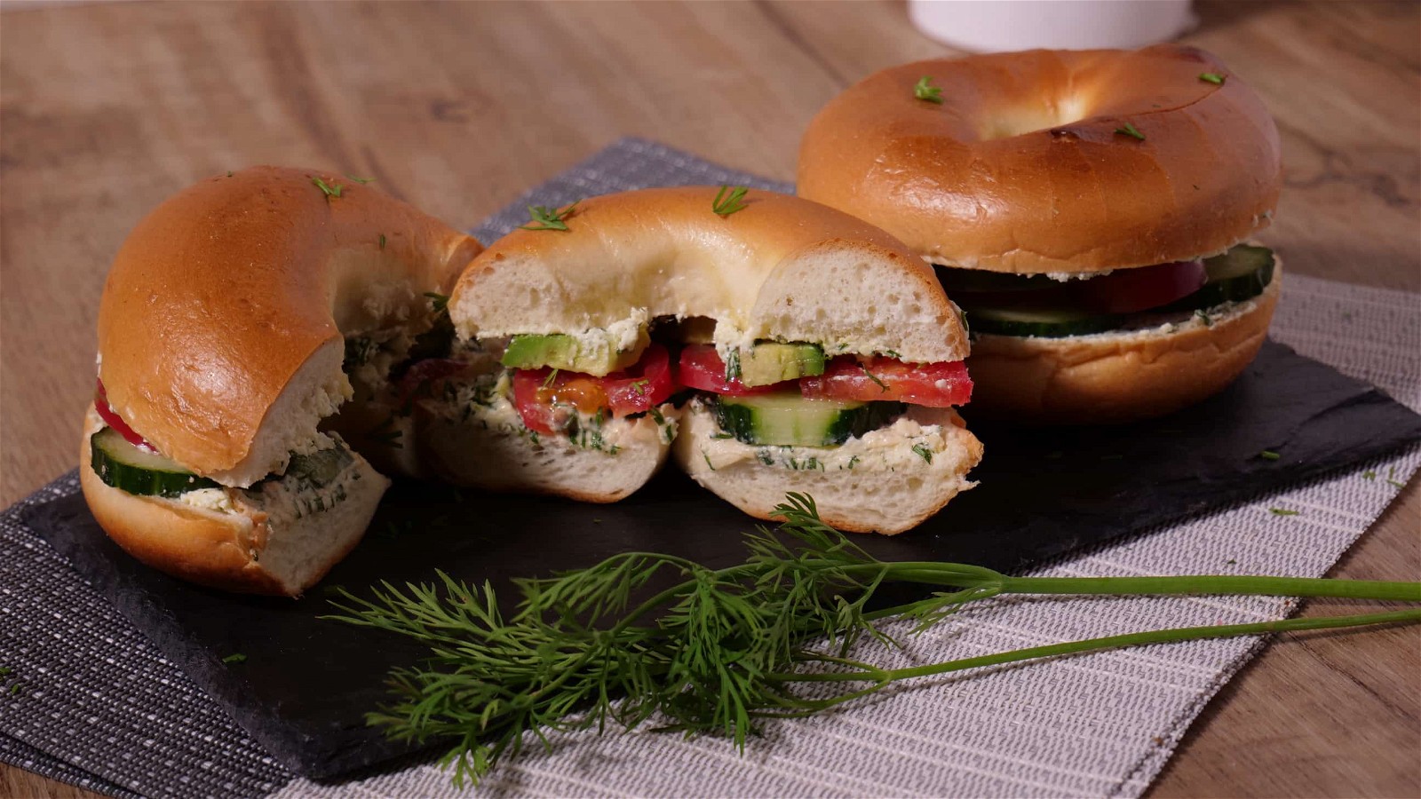 Image of Bagel Veggie Sandwich with Garlic Dill Cream Cheese