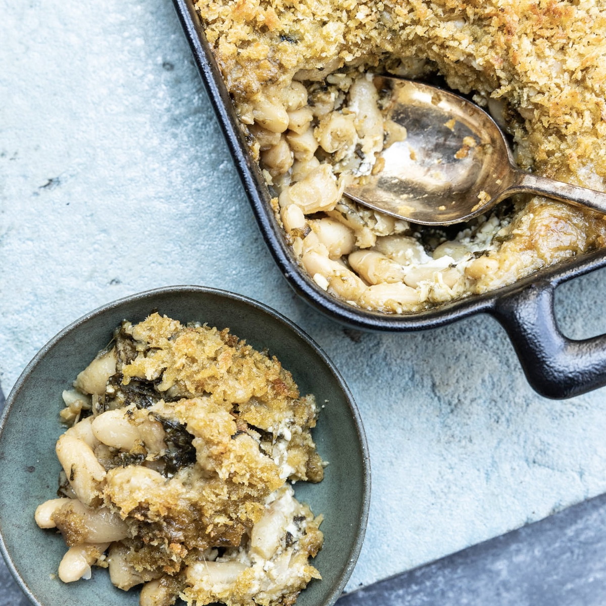 Baked White Beans with Feta & Spiced Panko Bread Crumbs