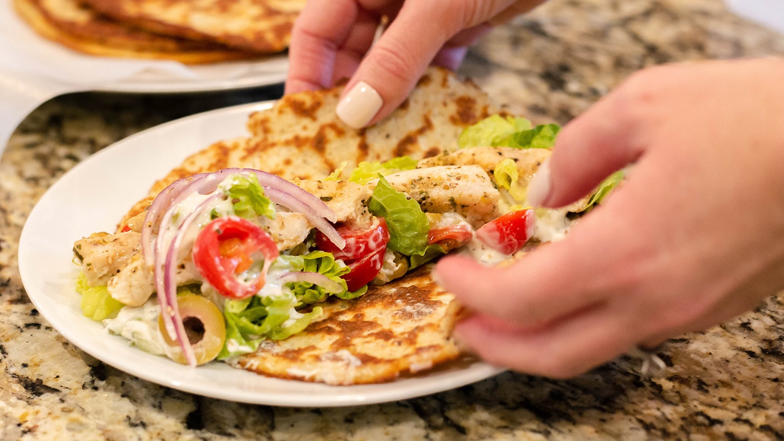 Image of KetoBakes Flatbread Chicken Gyro Wrap