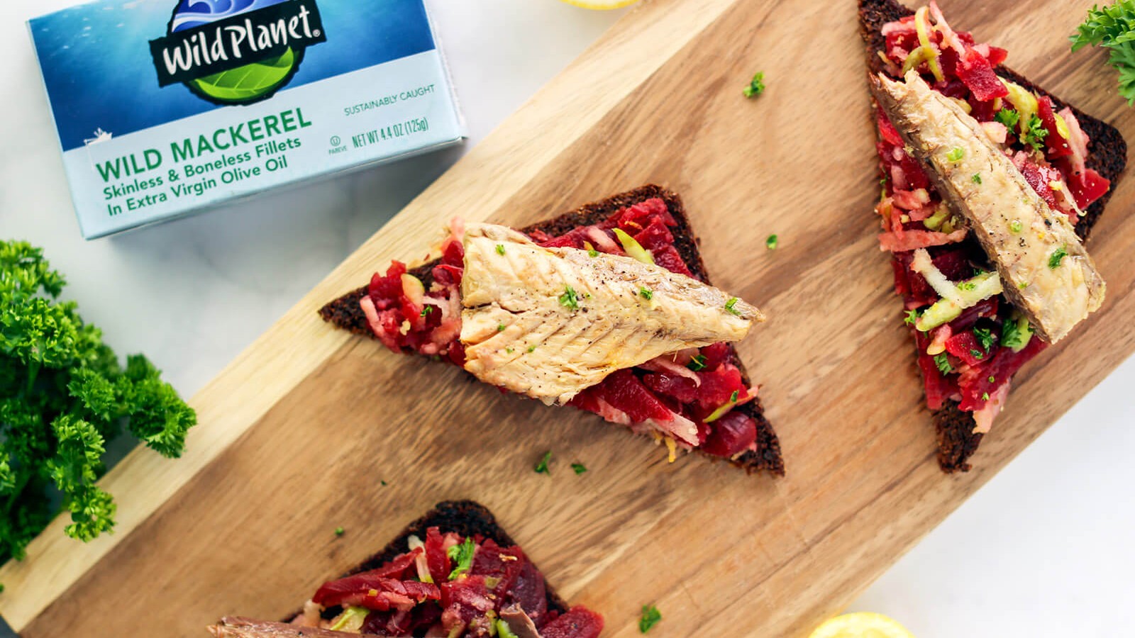 Mackerel and Beet-Apple Slaw Canapés | Wild Planet Foods recipe