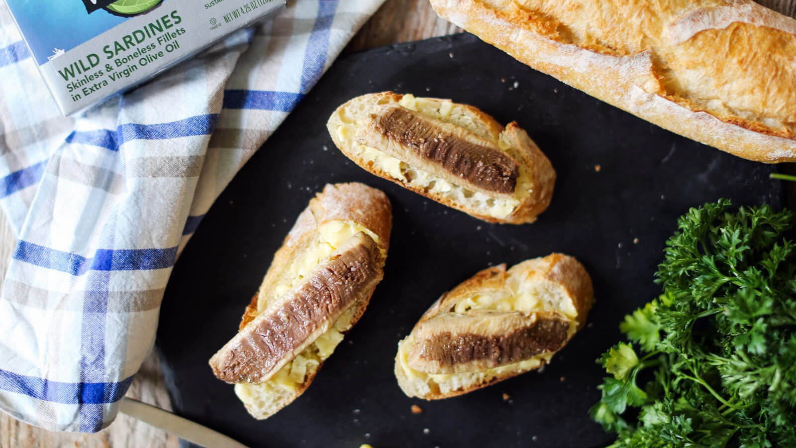 Image of Baguette with Butter and Sardines