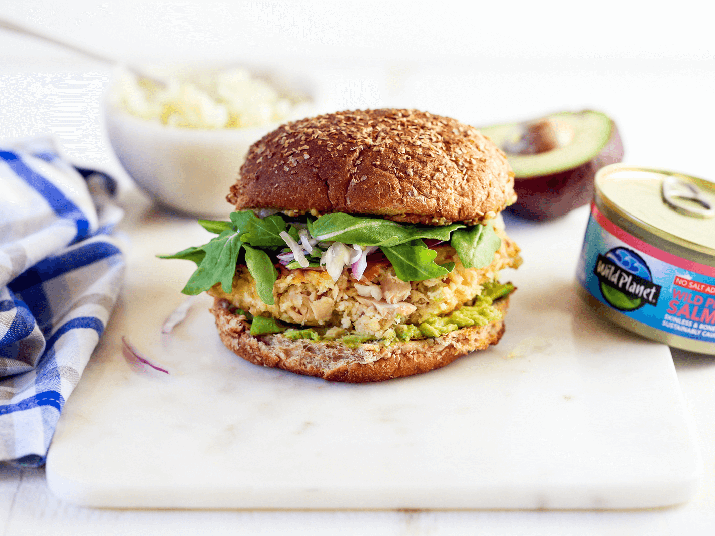 Blackened Wild Salmon Burger with Herb Aioli - Aqua Star