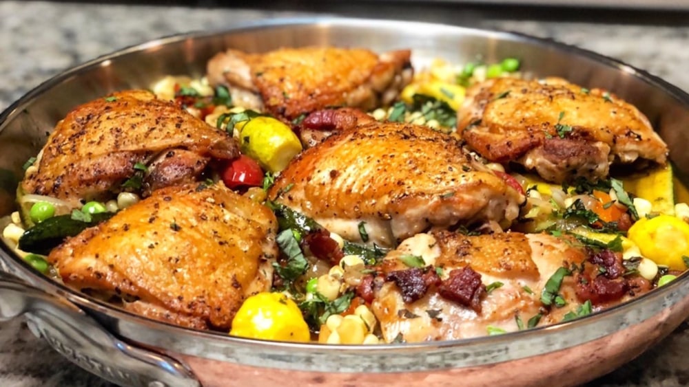 Image of Crispy Chicken Thighs with Summer Succotash