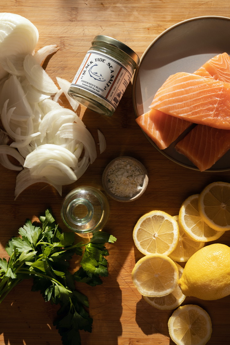 Image of Take the salmon pieces out of refrigeration about 20 minutes before cooking, pat dry with a paper towel, and lightly season with salt; drying and pre-seasoning helps develop an even and beautiful crust.