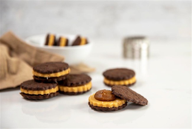 Image of Chocolate Peanut Butter Caramel Sandwich Cookies