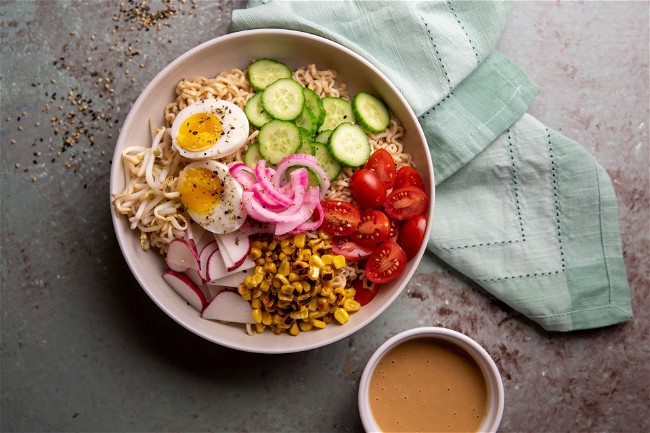 Image of Chilled Vegetable Ramen Bowls with Tahini Sauce