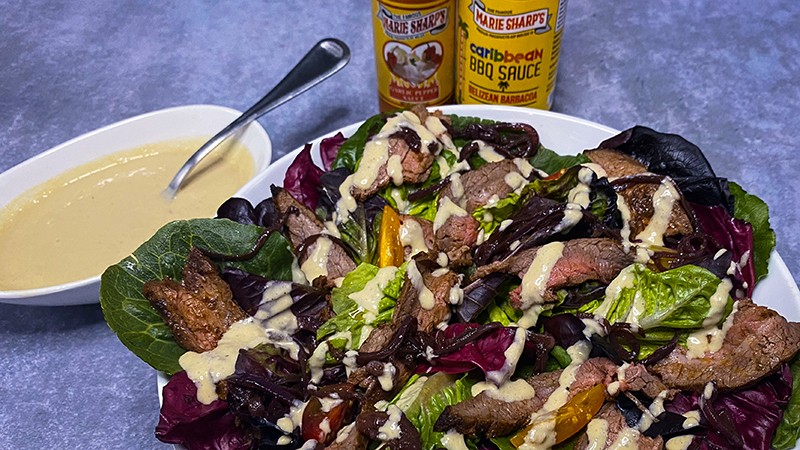 Image of Keto Smokin’ Hot Flank Steak Salad with a Garlic Habanero Blue Cheese Vinaigrette