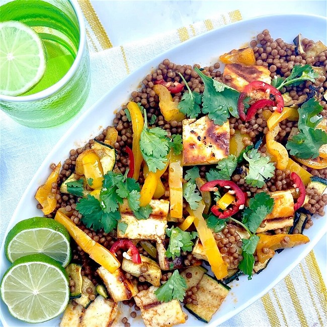 Image of Paprika Spiced Giant Couscous, BBQ Courgette, Pepper & Paneer Salad