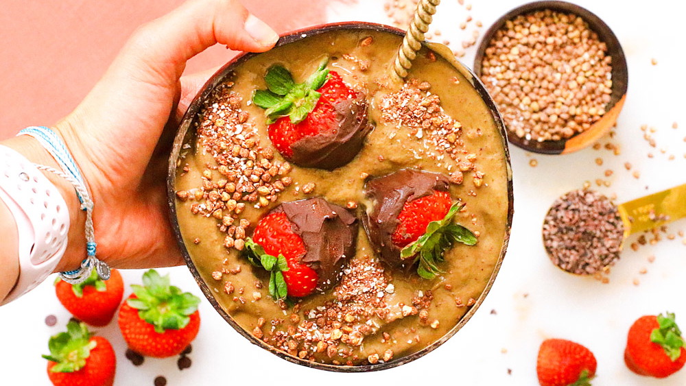 Image of Chocolate Covered Strawberry Smoothie Bowl with Cacao Bucks