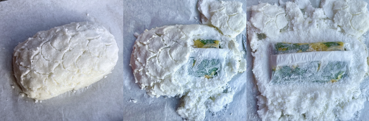 Image of Using a knife score the salt crust all the way around, 1