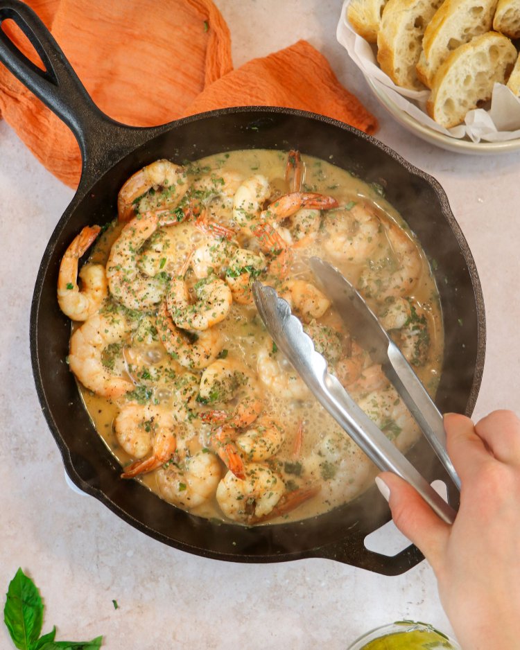 Image of Add the thawed shrimp into the hot pan, season with...