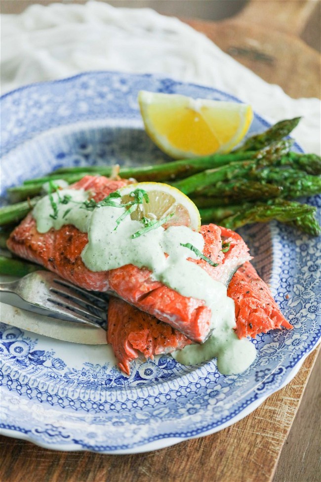 Image of Baked Salmon w/Everything Basil Sauce