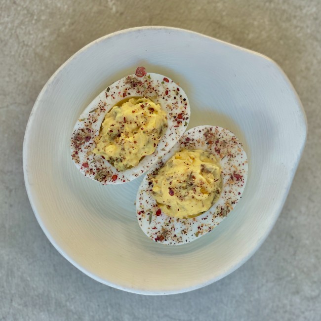 Image of Tahini & Olive Deviled Eggs with Mint & Sumac