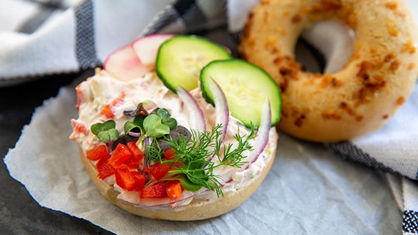 Image of Gluten Free Garden Vegetable Schmear With Onion Bagels