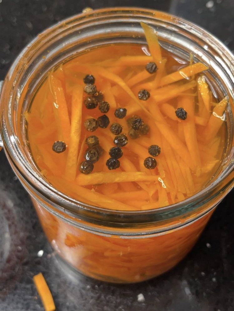 Image of Then add your carrots to the pickling solution and store in the fridge for 4-24 hours to get maximum flavour.
