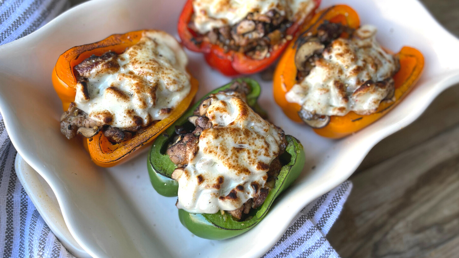 Image of Garlicky Philly Cheesesteak Stuffed Peppers