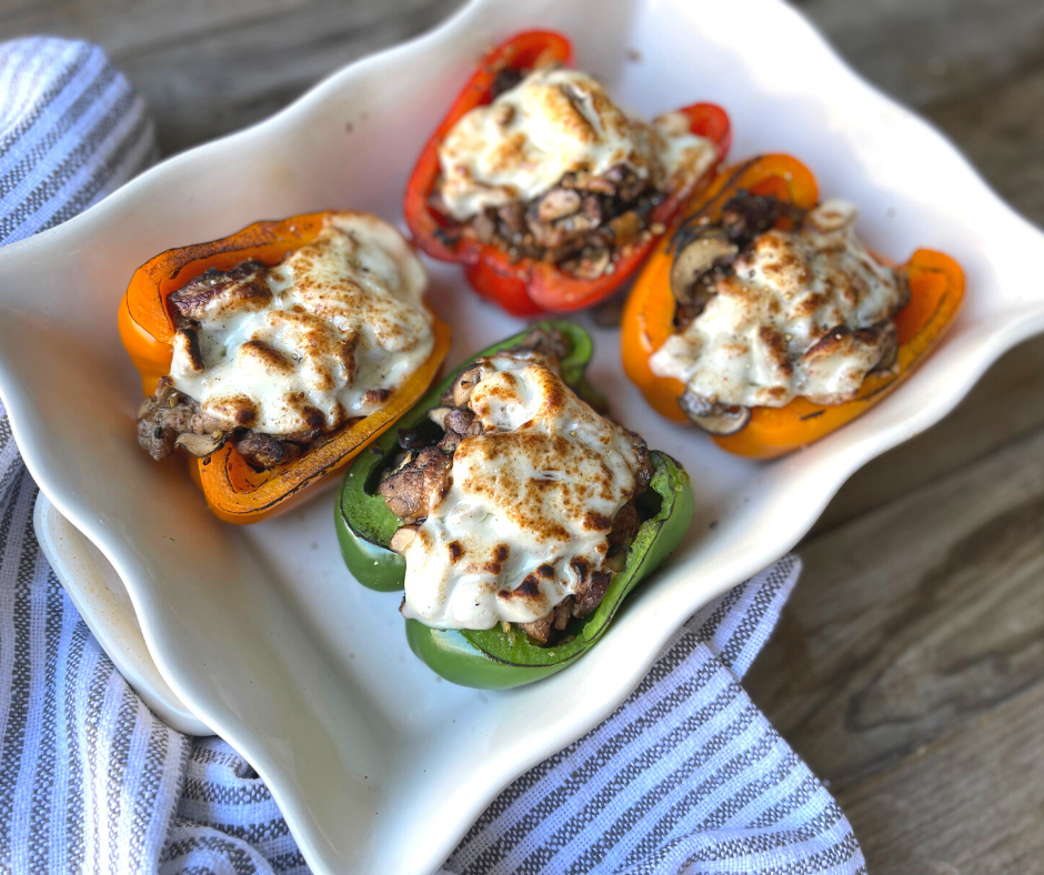 Garlicky Philly Cheesesteak Stuffed Peppers
