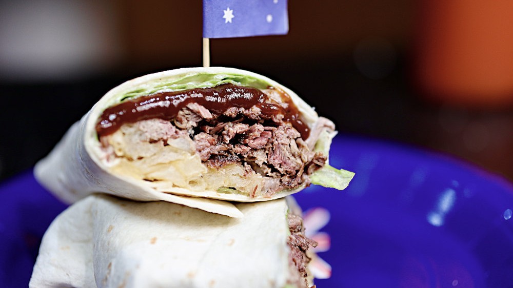 close-up of smoked lamb gyros with fries