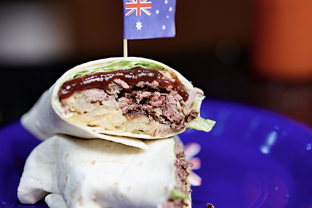Gyros inspired Greek smoked lamb wrap with tzatziki