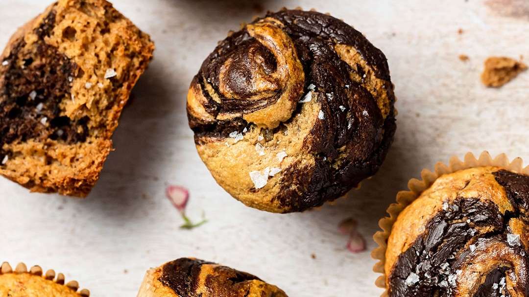 Image of Dark Chocolate Swirl Banana Bread Muffins