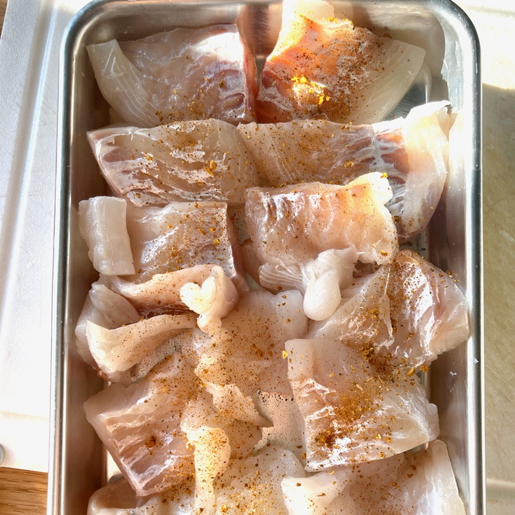 Image of Meanwhile, season the fish portions with the remaining Dali (or Bluegrass) and fine sea salt to taste.