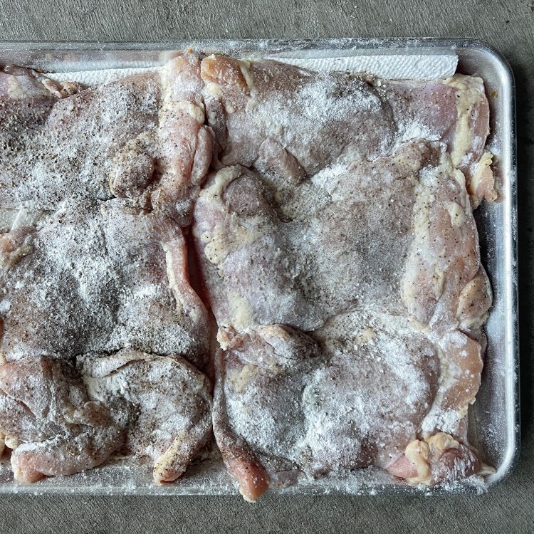 Image of Season the chicken with salt and pepper and dust the...