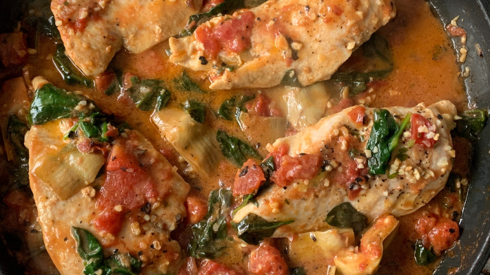 Image of Creamy Chicken with Tomatoes and Spinach