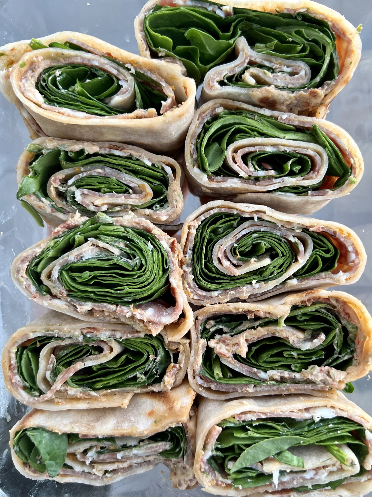 Salami, Spinach and Sun-Dried Tomato Pinwheels