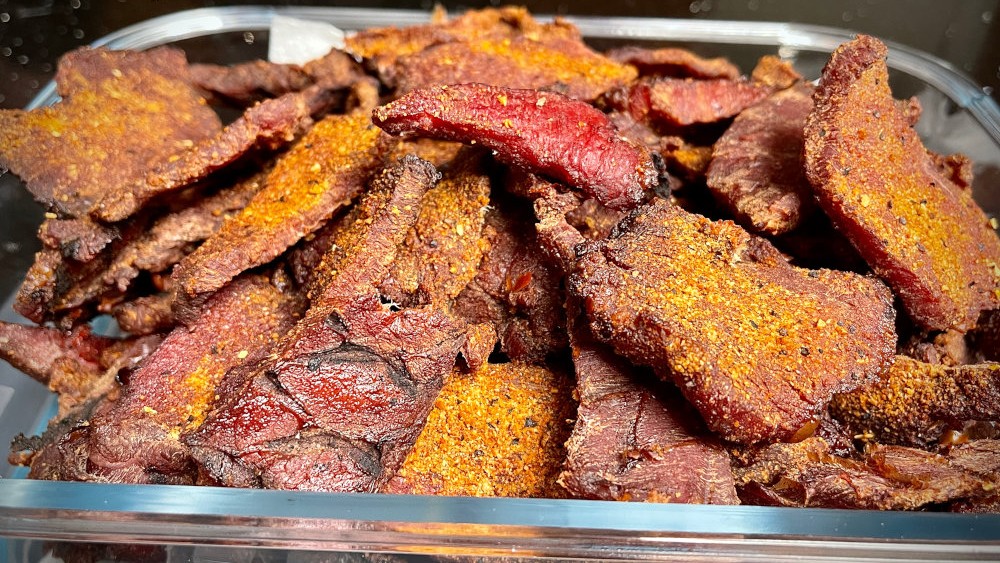 Smoked Beef Jerky in a glass container