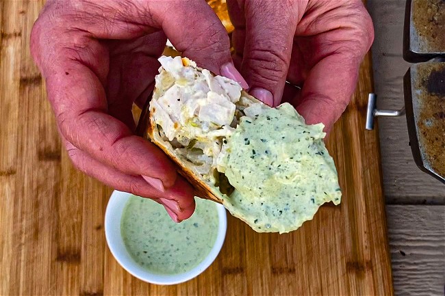 Image of Smoked Chicken & Green Chile Burrito with Poblano Ranch Dressing