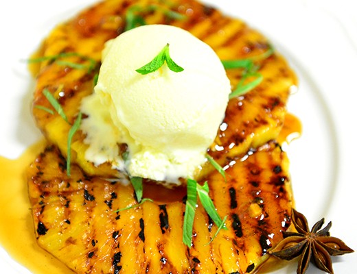 Image of Grilled Pineapple with Rum, Lime-Ginger and Ice Cream