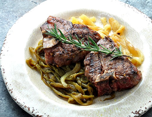 Image of Grilled Rosemary Lamb Chops with Roasted Green & Yellow Chile