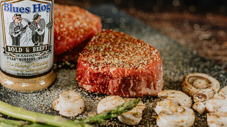 Image of Coat steaks generously with Bold & Beefy Seasoning on all sides. Bold and Beefy Seasoning is, essentially, a flavor enhancer that brings out the beefy flavors in the meat, so no need to skimp out on the seasoning.