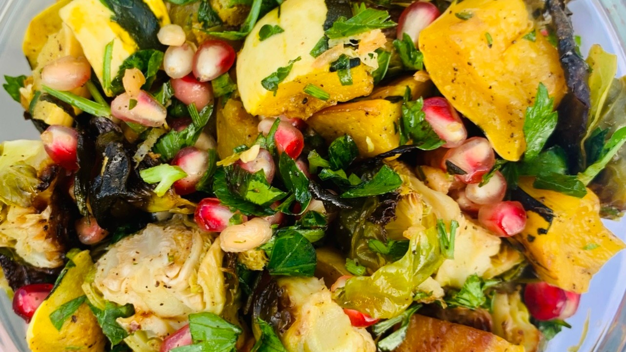 Roasted Delicata Squash, Brussels and Pomegranate | Heather Hartman Health denver personal chef health coach