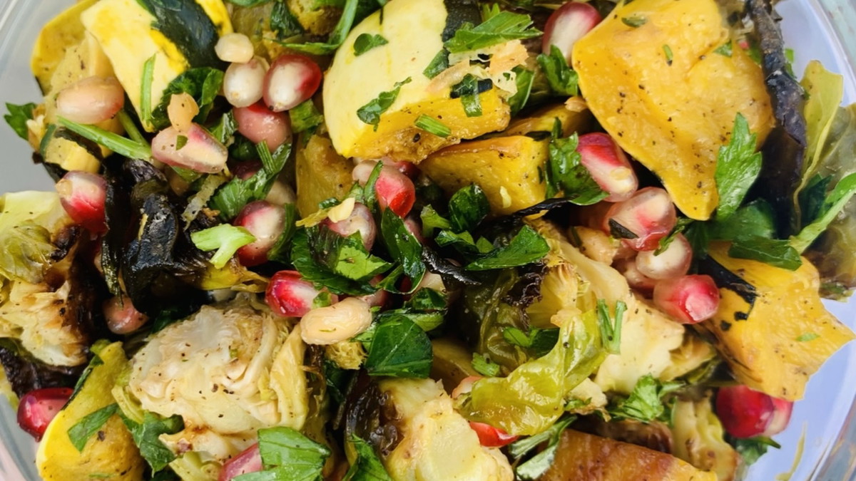 Roasted Delicata Squash, Brussels and Pomegranate