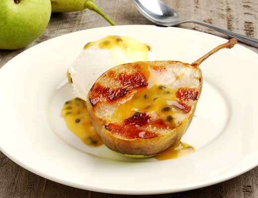 Image of Grilled Yali Pears with Red Savina Passion Fruit Sauce