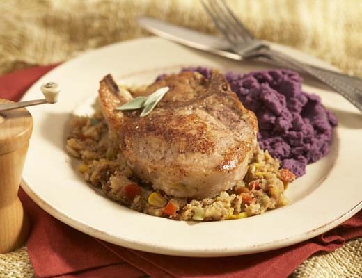 Image of Holiday Pork Chops with Cornbread Stuffing
